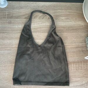 Green Ribbed Halter Top